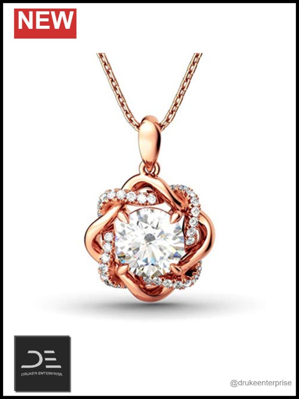 925 Sterling Silver Flower Pendant Necklace with CZ Stone Rose Gold Plated
